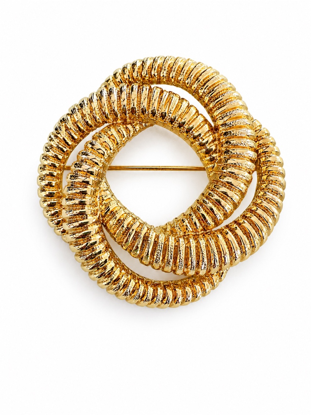 Vintage Signed Monet Gold Tone Textured Knot Brooch Pin Statementโ Designer